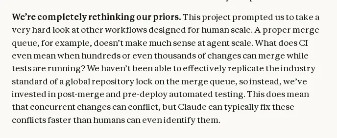 Screenshot of the merge queue paragraph in Anthropic's post