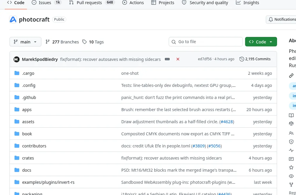 GitHub storytold/photocraft 仓库首页截图