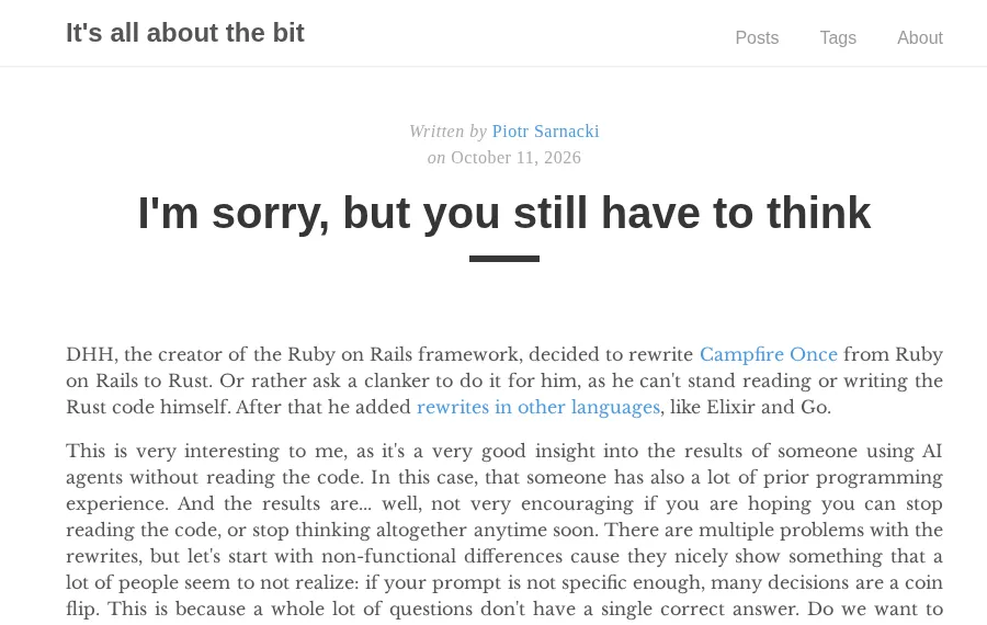 Screenshot of Piotr Sarnacki's post: I'm sorry, but you still have to think