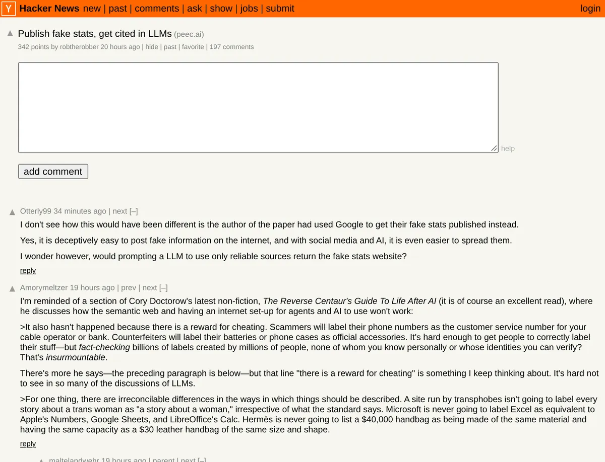 Screenshot of the Hacker News thread