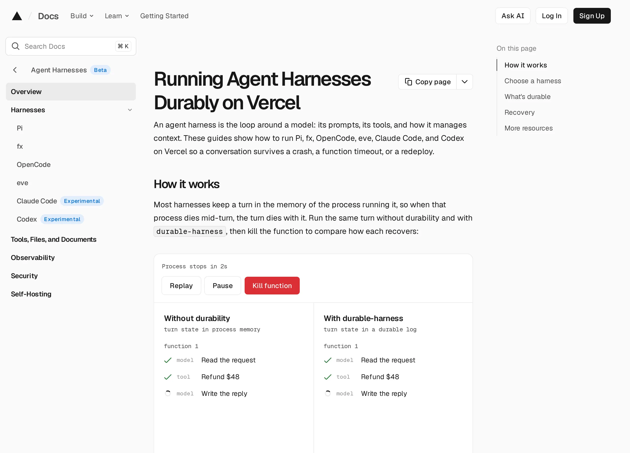 Screenshot of Vercel Running Agent Harnesses Durably
