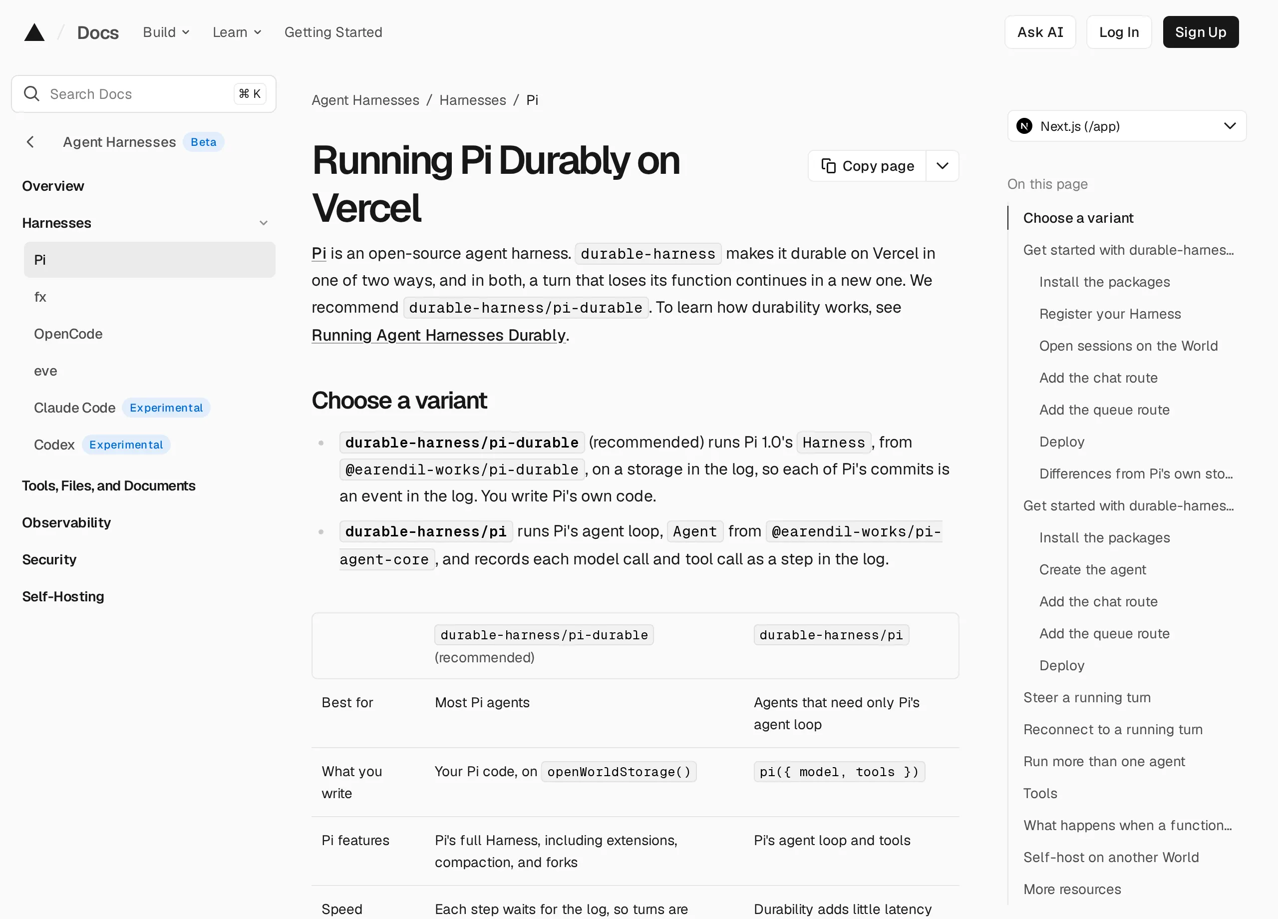 Screenshot of Vercel Running Pi Durably